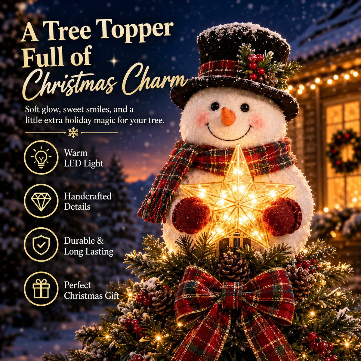 Buy 2+ Get FREE Shipping🎄✨ Baby Highland Cow Light‑Up Star Christmas Tree Topper