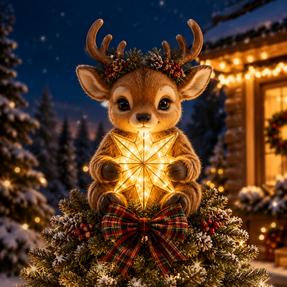 Buy 2+ Get FREE Shipping🎄✨ Baby Highland Cow Light‑Up Star Christmas Tree Topper