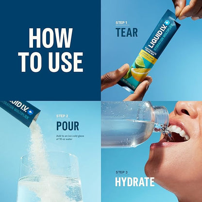 Liquid I.V. Hydration Multiplier - Lemon Lime - Hydration Powder Packets | Electrolyte Drink Mix | Easy Open Single-Serving Stick | Non-GMO | 16 Sticks