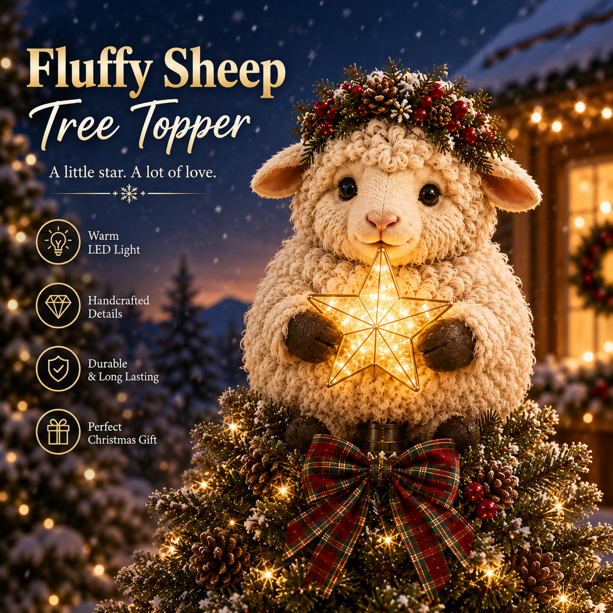 Buy 2+ Get FREE Shipping🎄✨ Baby Highland Cow Light‑Up Star Christmas Tree Topper