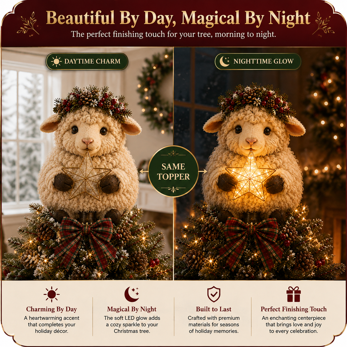 Buy 2+ Get FREE Shipping🎄✨ Baby Highland Cow Light‑Up Star Christmas Tree Topper