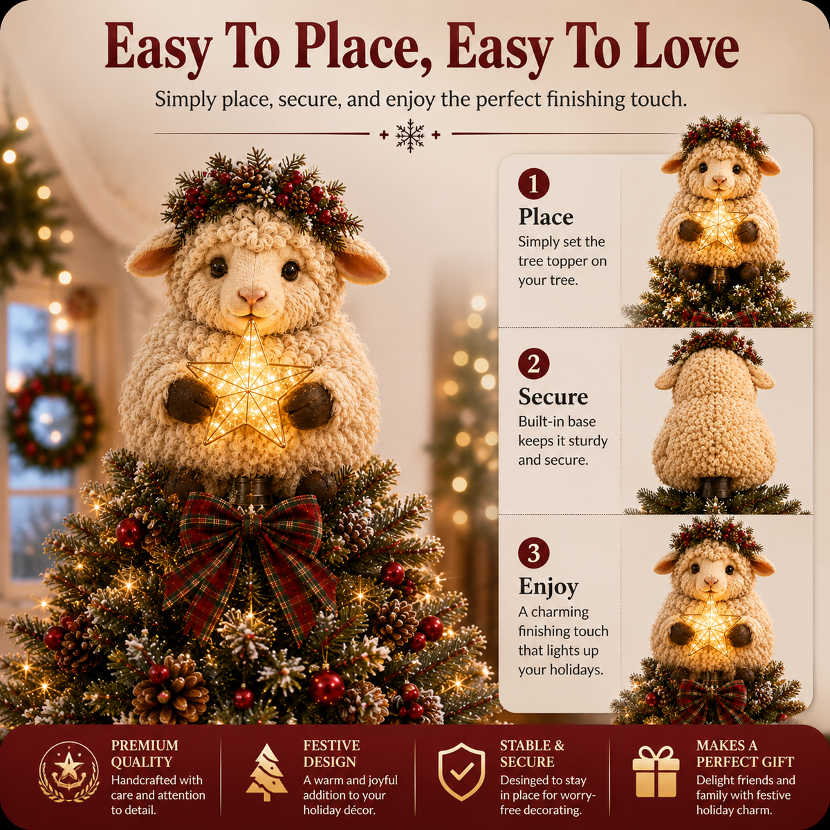 Buy 2+ Get FREE Shipping🎄✨ Baby Highland Cow Light‑Up Star Christmas Tree Topper