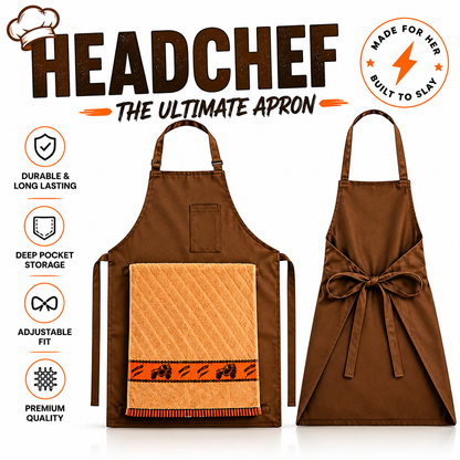 Funny BBQ Apron for Men – Head Chef Novelty Grilling Apron with Pocket