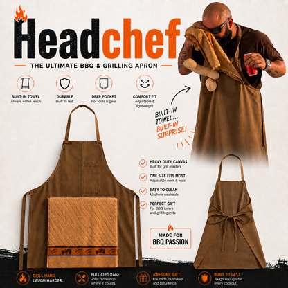 Funny BBQ Apron for Men – Head Chef Novelty Grilling Apron with Pocket