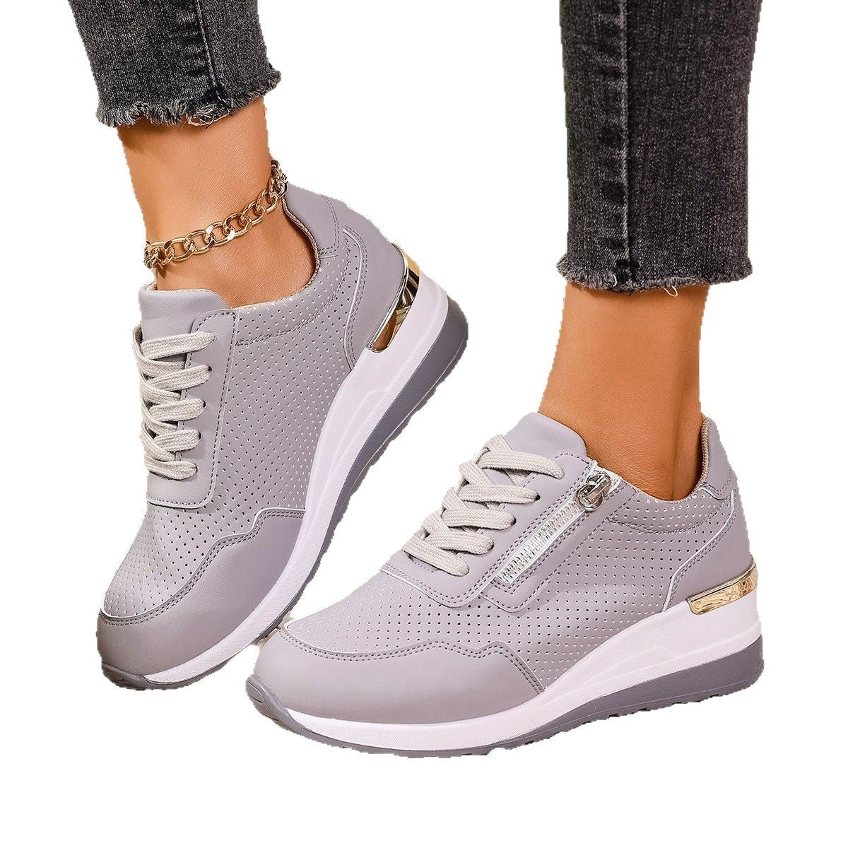 Baskets décontractées pour femmes à talon compensé et laçage