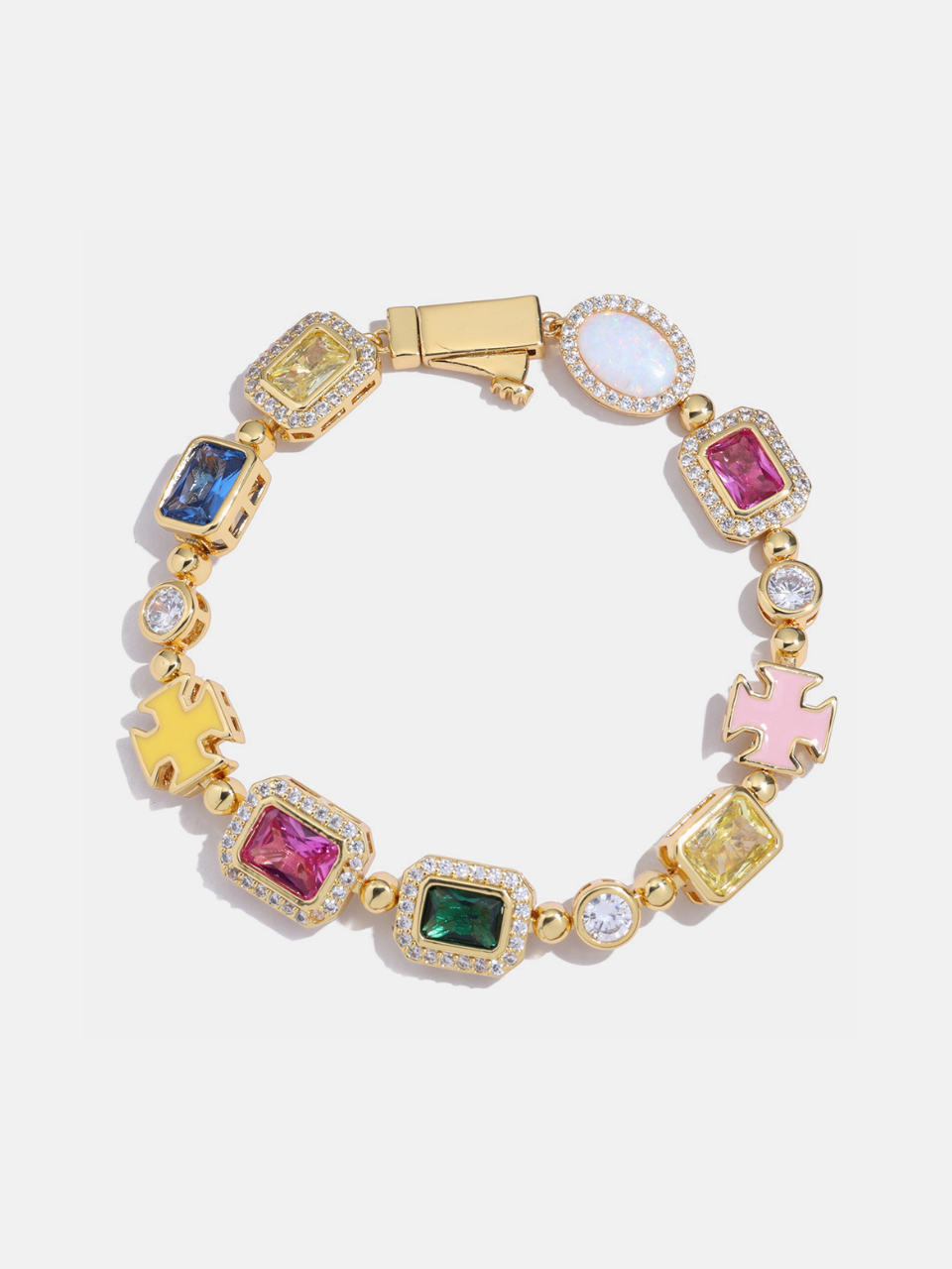 Multicolor Geometric Necklace and Bracelet Set -Plated Steel