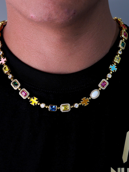 Multicolor Geometric Necklace and Bracelet Set -Plated Steel