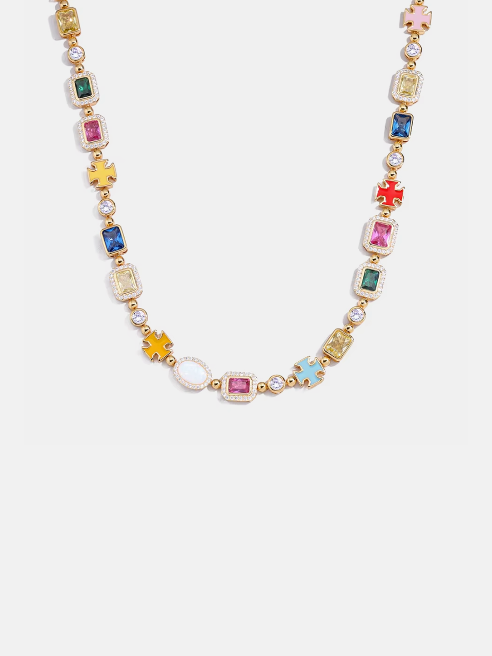 Multicolor Geometric Necklace and Bracelet Set -Plated Steel